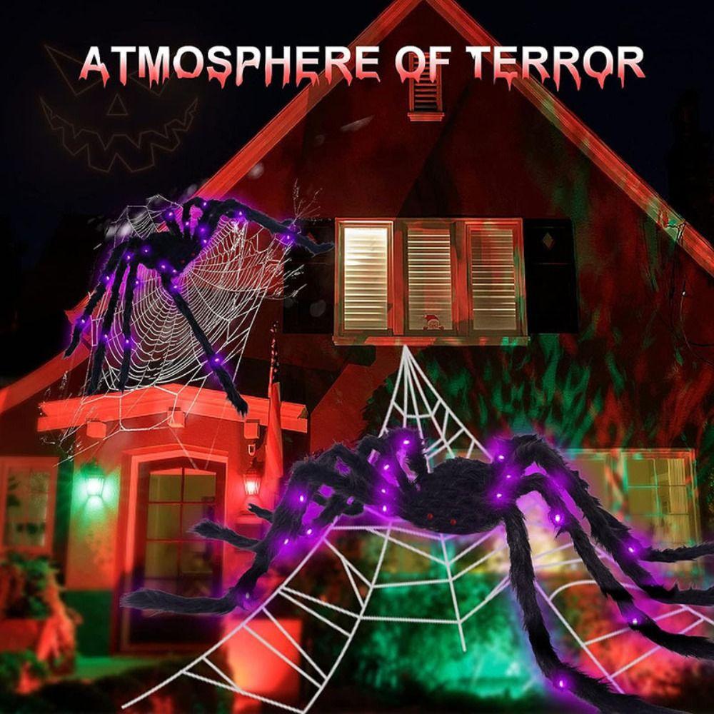 Waterproof Halloween Spider Web Lights 8 Modes Scary Giant Spider LED Spider Net  Garden Yard