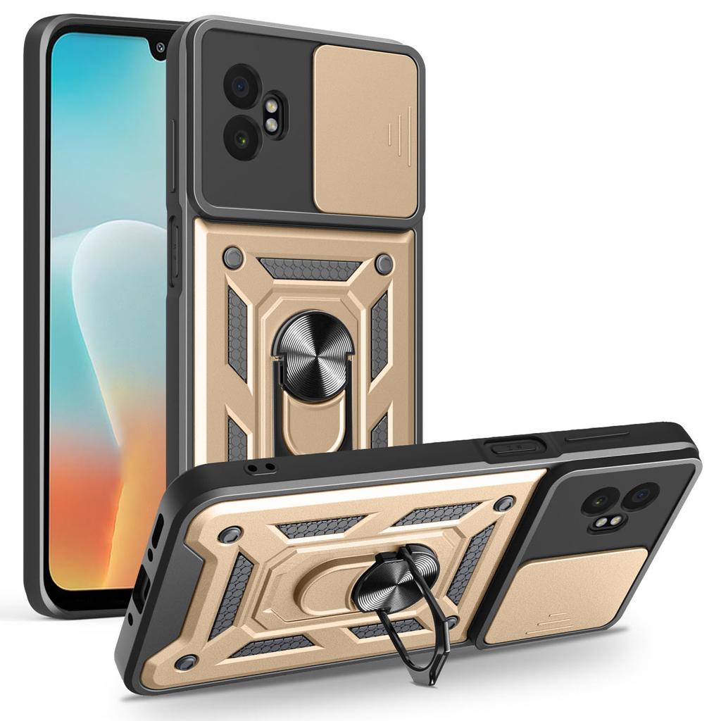 AMORUS For Samsung Galaxy XCover7 Pro Case Kickstand PC+TPU Phone Cover with Camera Lens Slider