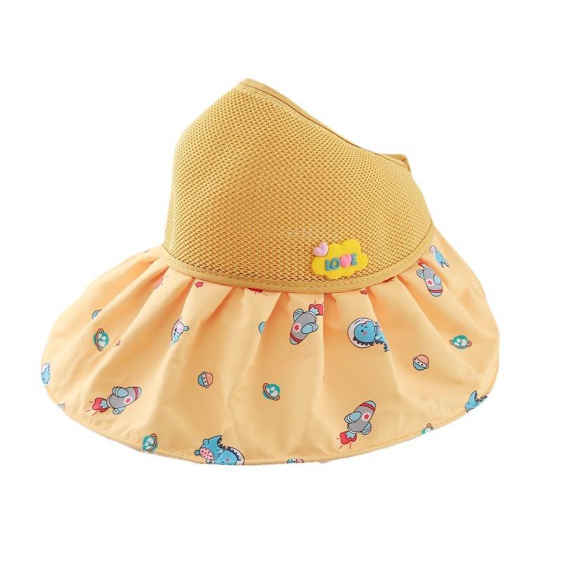 Children'S Sun Hat Summer Sun Protection Empty Top Hat Knitted Splicing Big Edge Hat Cute Dinosaur Spaceship Adjustable