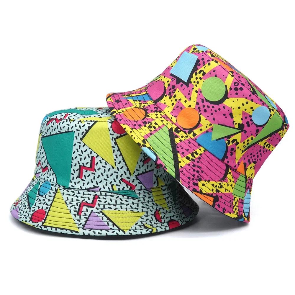 Print Design Bucket Hats Cool Personality Beach Double-Sided Female Sun Hat Bucket Hat Panama Cap Fisherman