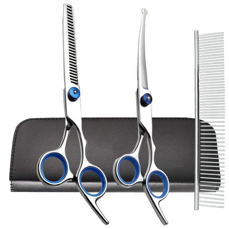 Pet Grooming Scissors Round Head Professional Stainless Steel Dog Hair Scissors Durable Pet Shears Animal Cutting Portable Set