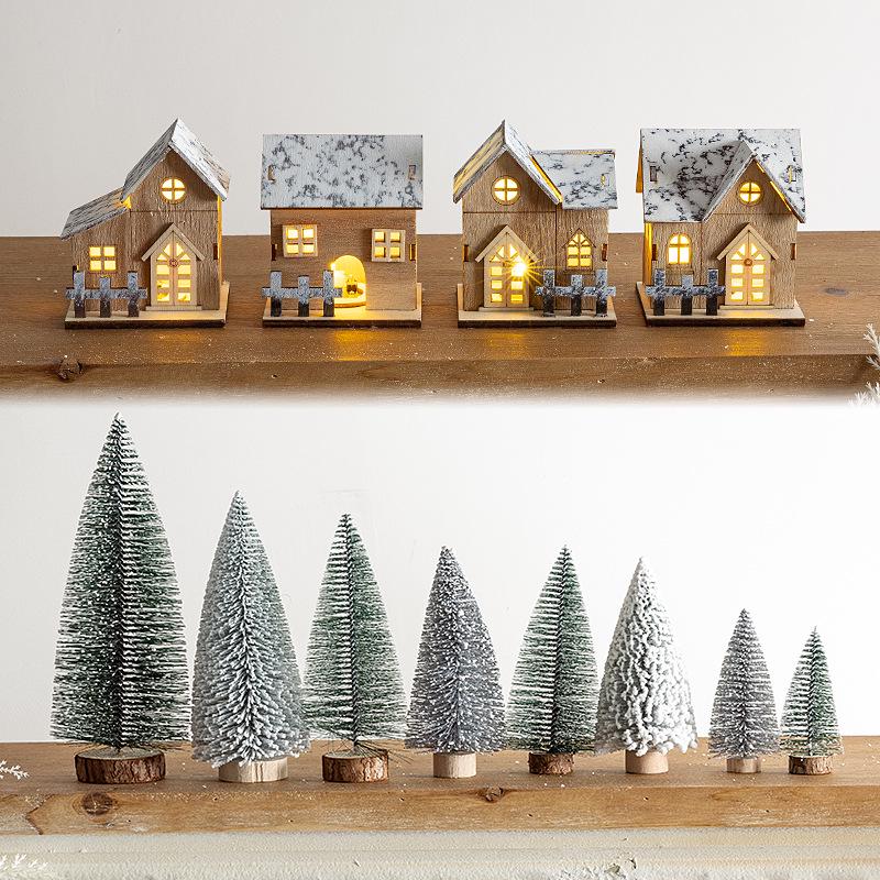 Festive Luminous Wooden House Ornament for Christmas Tree and Fireplace Decor