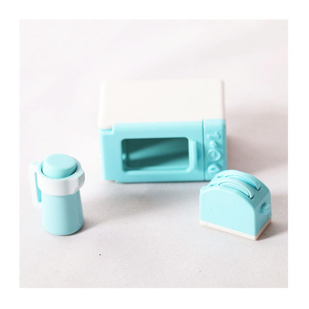 3PCS 1/12 Scale Doll House Microwave Oven Mini Kettle Miniature Bread Machine Scene Model Doll Accessories