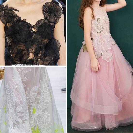 10 Pieces Large Organza Flower Applique Leaf Applique Sheer Embroidered Sew on Patches Lace Decal Fabric for Wedding Dress Evening Gown Bridal Vail