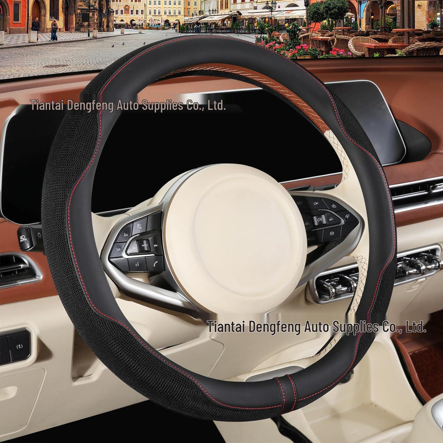 

14 Steering Wheel Cover for Prius/Civic - Nappa Ultra-fine Leather, Non-slip, Breathable Fabric 38 cm чёрный