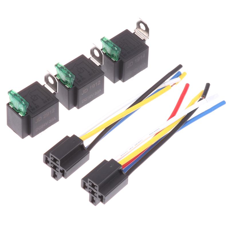 1Pcs 4/5 Pin SPST Fuse Relay For Car Truck Waterproof 12V 24V 30A Fuse Relay Switch With 14AWG 16 AWG Wire