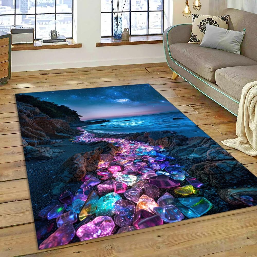 2025 New Style Colorful Pebble Rainbow Road Beach Stone Scenery Carpet Rug for Living Room Bedroom Home Sofa,Non-slip Floor Mat
