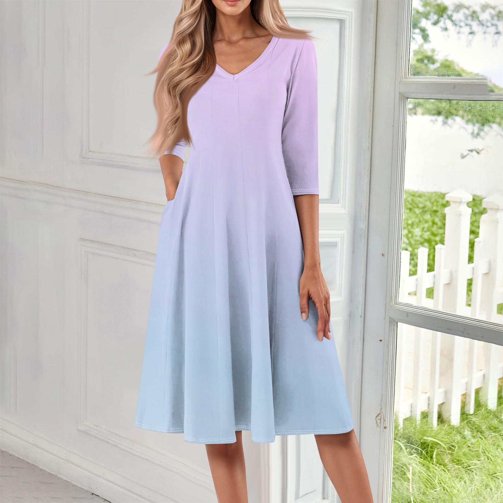 

Женское повседневное модное платье миди с V-образным вырезом и рукавом три четверти M