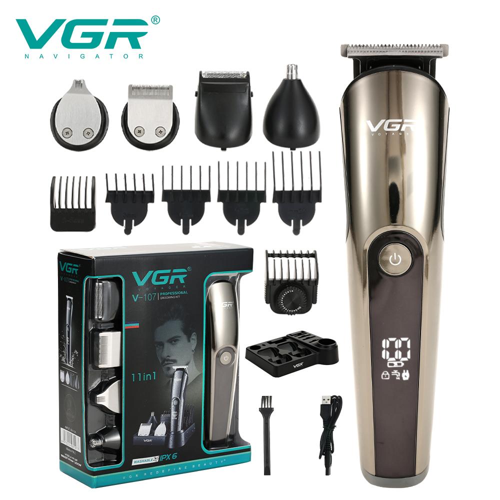 

New VGR V-107 Hair Clipper with LED Digital Display Multi-functional Haircut Professional Carving Electric Fader Hair Trimming IPX6 Waterproof Shaver срібний