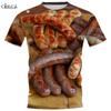 Yummy Food Graphic 3D Print T-shirts Delicacy Grilled Sausages Pullovers Summer Round Neck Fashionable Casual Short Sleeved Men's T-shirts