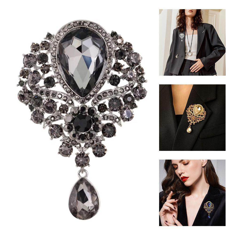 Trendy Clear Crystal Wedding Brooch Water Drop Shape Flower Design Bridal Brooch DIY Bridal Accessory Bridal Bouquet