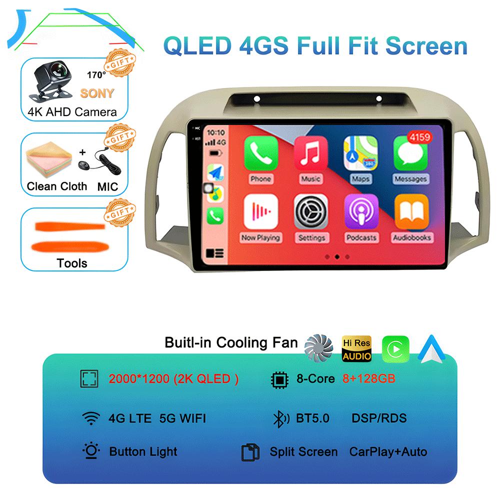 Android 14 Carplay WIFI+4G For Nissan March Micra K12 2002 2003 2004-2010 Car Radio Multimedia Player GPS Stereo 2din Head Unit