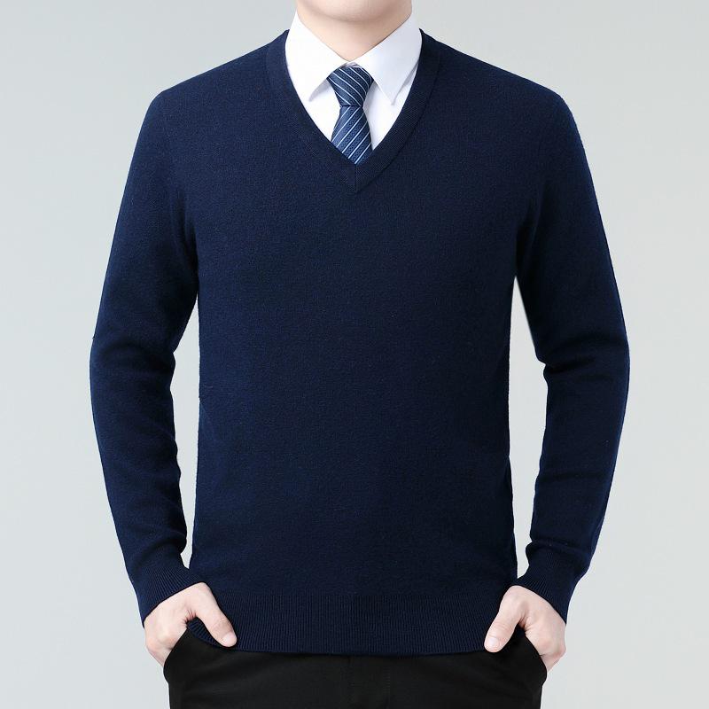 Men's Luxury Cashmere V-Neck Sweater - Warm, Stylish Autumn/Winter Layer for Middle-Aged Dads