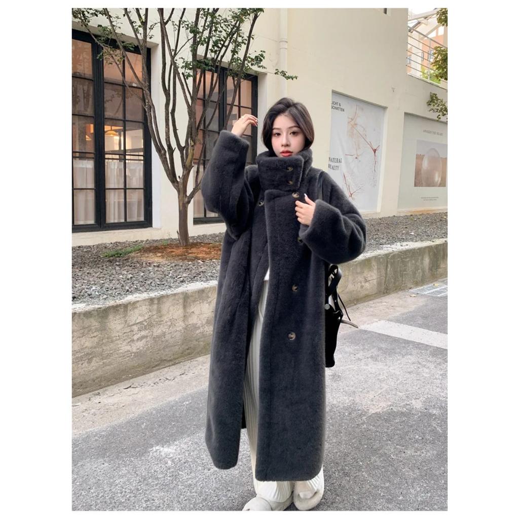 VAYLA Damen Kunstpelz Lange Mäntel Jacken Stehkragen Mantel Dick Warm Y2k Streetwear Jacke Elegant Arbeit Freizeit Oberbekleidung Herbst Winter