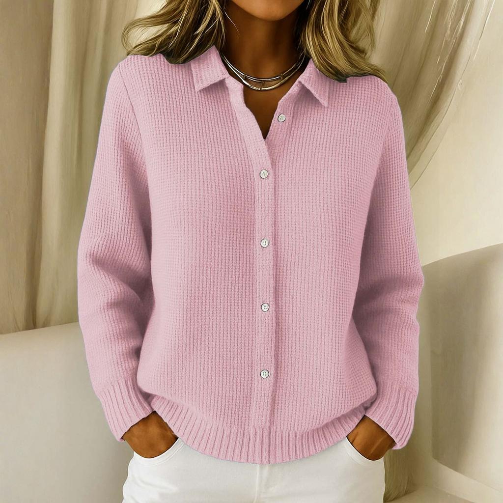 Women's Casual And Fashionable Knitted Collared Solid Color Cardigan