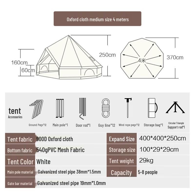 Zebian Outdoor Pyramid Teepee Tent with Chimney Port