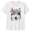 Watercolor Siberian Husky Dog With Unisexs TShirt Flower Crown Pet Portrait