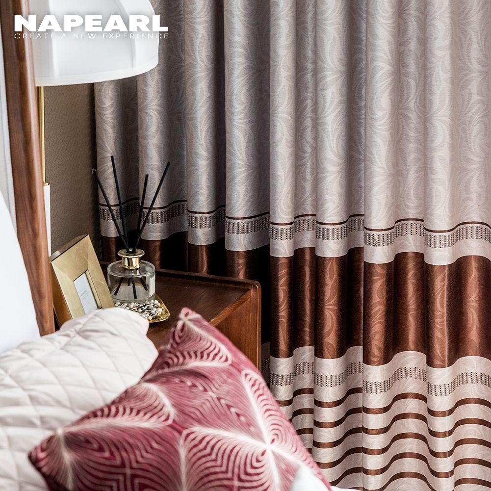 1PC NAPEARL 70% zasłona zaciemniająca w stylu europejskim Fashion Design brązowy pasek zasłona do sypialni na okno Home Decor-typ pierścienia