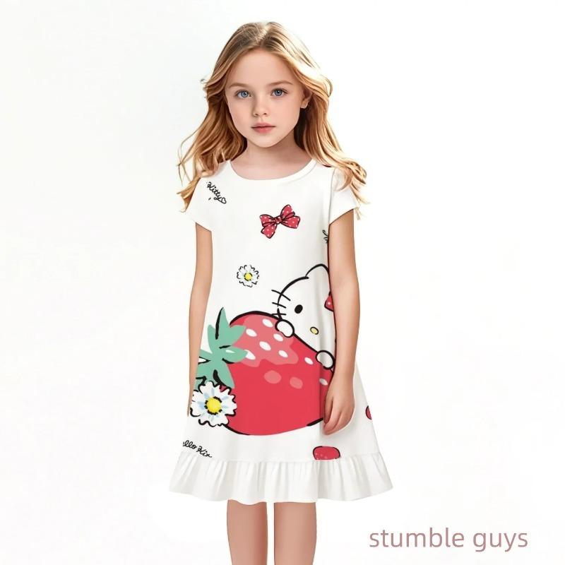 Popular Kawaii Summer Children's New Fashion Girl Dress Comfortable Home Outdoor Cartoon