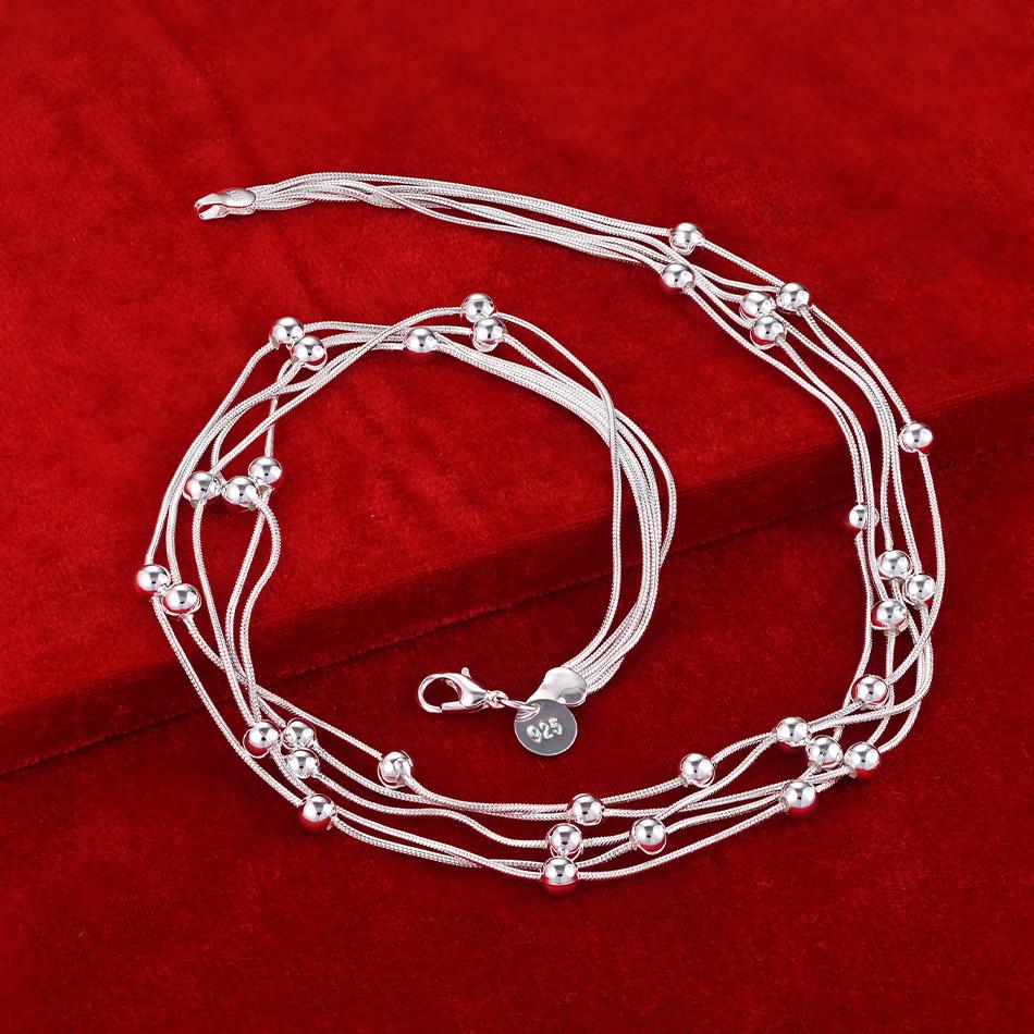 925 Sterling Silver Jewelry Snake Chain Beads Wedding Necklace