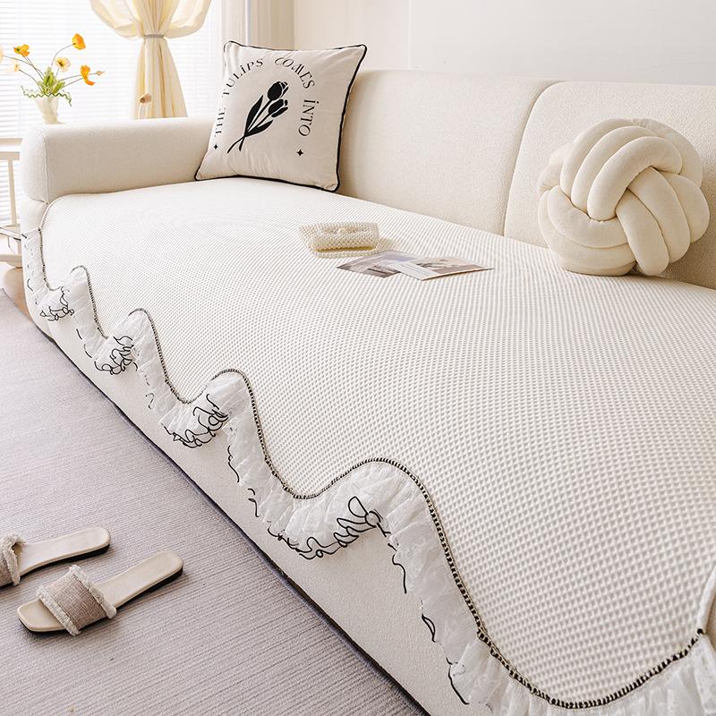 French Cream Wind Cooling Sofa Cushion  New Straight Row One-Piece Combination Sofa Seat Cushion Fixed Cover