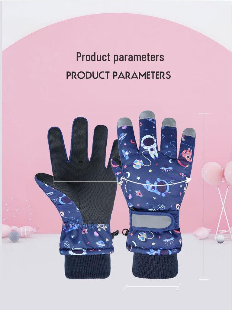 Kinder Winter Skihandschuhe: Warme, Verdickte, Cartoon-Design, Fünffingerhandschuhe für Jungen und Mädchen.