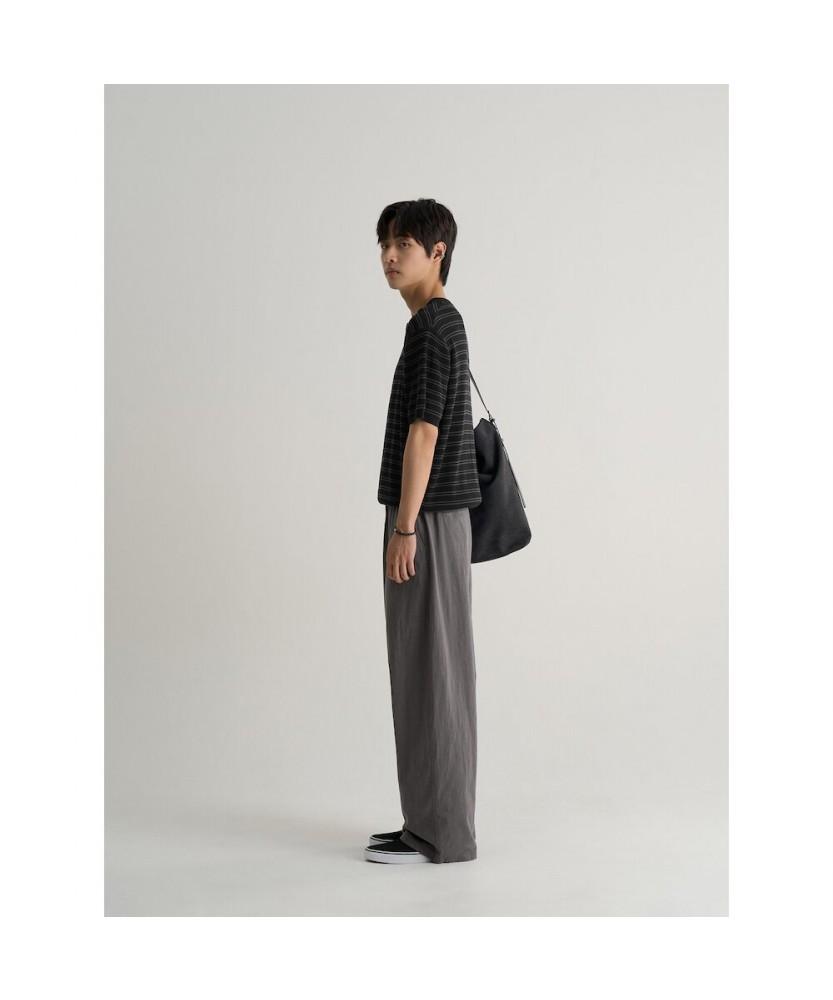 8SECONDS Washable Striped Henley Neck Pullover Black