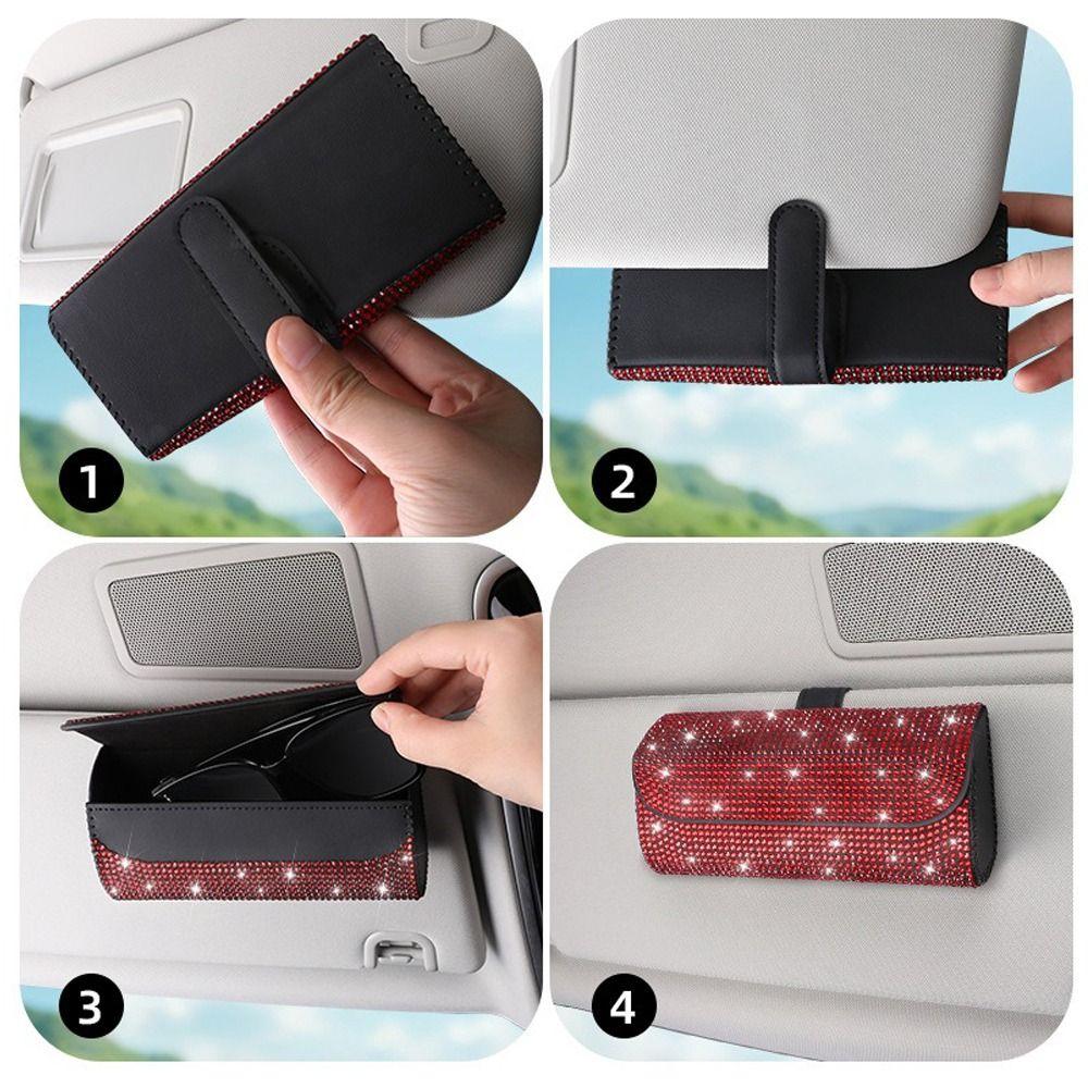 Portable Bling Car Glasses Case Anti-pressure Hard Shell Sunglasses Case Rhinestone Eye Glasses Case Car Assessoires