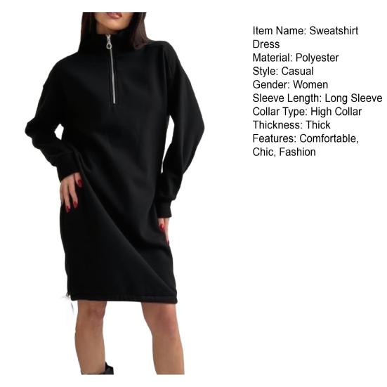 Mikinošaty pro ženy ležérní s dlouhým rukávem na poloviční zip mini šaty podzim zima termální dlouhý pulovr tunika top