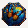 Stunning Stained Cute Butterfly Window Art Umbrella, Cute Umbrella with Cute Design, Portable 3-Fold Compact Umbrella for Men & Women, Valentine's Day