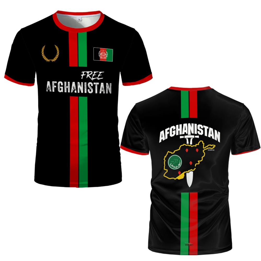 Baibao QIQI Afghanistan Stijl Sport Voetbal T-shirt Heren Afghaanse Vlag Kaart Geprint Ronde Hals shirt Heren Sneldrogend Ademend Casual Tops L