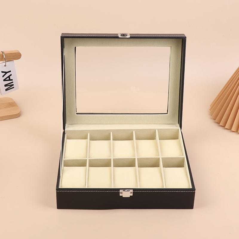 1 Stück Schwarze PU-Leder-Uhrenbox Vitrine Organizer Mit Glasdeckel mit Rahmen Und Herausnehmbarem Kissen Für Männer Und Frauen
