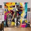 2PC Graffiti Motocross Rider Sheer Curtains - Vibrant Extreme Sports Print Window Drapes for Living Room Man Cave Decor