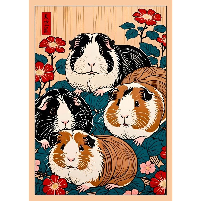 Traditionell Japanisch Chinesisch Chinesische Tierkunst Leinwanddruck Vintage Tiger Fuchs Hirsch Wal Retro Poster Illustration Wanddeko