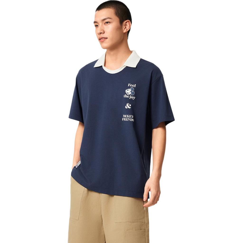 Li Ning Sports Lifestyle Series Casual Minimalist Color Block Loose Fit Short Sleeve Polo Shirt Men Polo Shirts Deep-Navy APLV505-2
