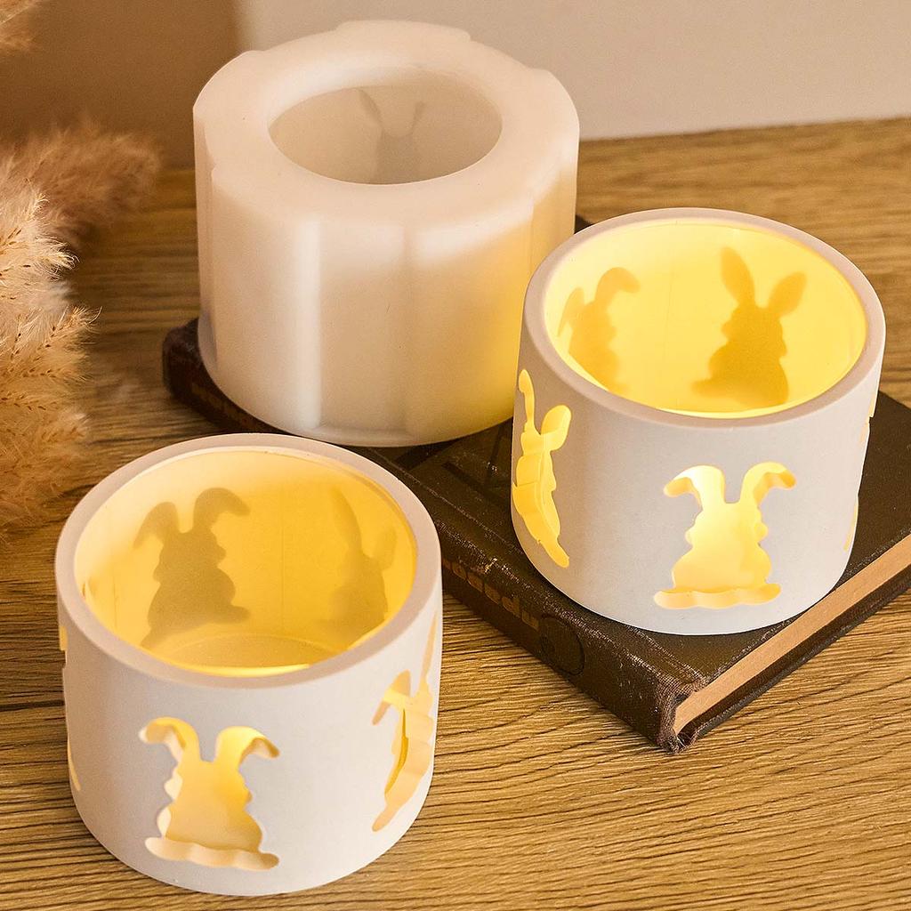 Easter Hollow Bunny Candle Holder Silicone Mold DIY Rabbit TeaLight Candlestick Making Supplies Plaster Concrete Craft Molds