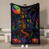 Neon Haunted House Pumpkin Bat Halloween Printed Blanket Soft Lightweight Spooky Holiday Home Decor Blanket