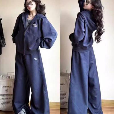 Women's Korean-Style Slimming Sportswear Set: Spring Loose Cardigan Hoodie & Sweatpants Two-Piece