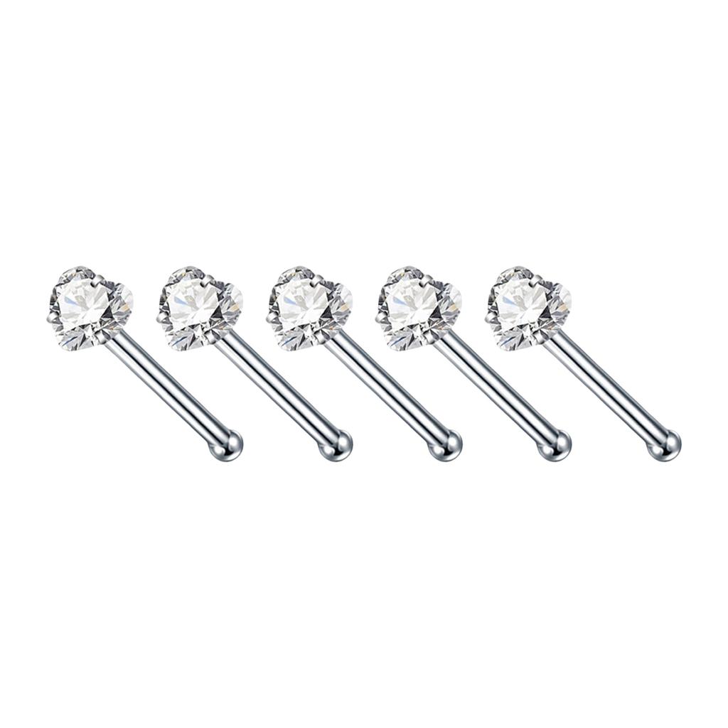 5Pcs Sturdy Alloy Nose Piercing Jewelry Set L Shape Studs and Hoops With CZ Designs Accessory for Stylish Look