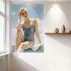 Vintage Retro Sexy Blonde Woman Updo Swimsuit Tin Sign, Light Blue Poolside Decor Metal Poster for Bar Pub Home Cafe Wall Decor