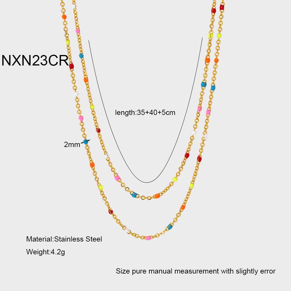European and American ins personalized color dripping bean chain plated 18K gold stainless steel necklace stacked jewelry women