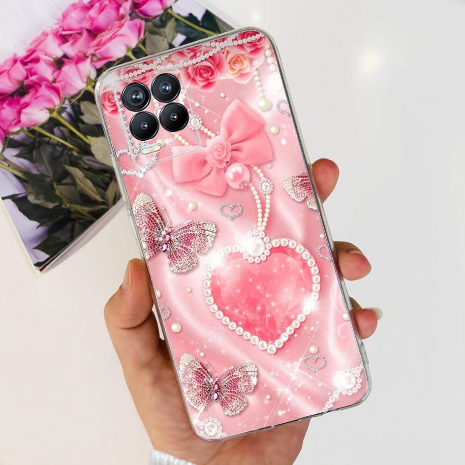 For Realme 8 Pro Case Fashion Flower Love Heart Soft Silicone Clear Cover For Realme 8 5G RMX3241 Funda on Realme8 RMX3085 Coque