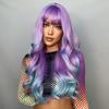 Synthetic Long Wavy Wig Ombre Purple To Blue For WOMEN Cosplay Halloween Wigs Heat Resistant Fiber Bangs Hair