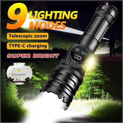 Superhelle wiederaufladbare LED COB Taschenlampe mit 9 Beleuchtungsmodi Multifunktionale magnetische Outdoor-wasserdichte Lampe 18650 Akku