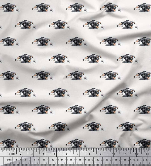 Soimoi Japan Crepe Satin Fabric Basset Hound Dog Print Fabric by metre 42 Inch