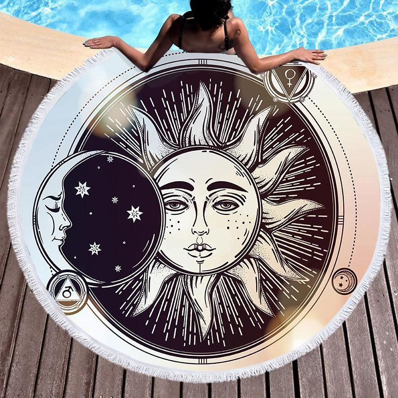 Round Beach Towel With Fringed Digital Printed Bohemian Microfiber Bath Towel Yoga Mat Custom