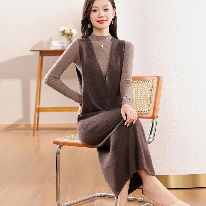 Women's Cashmere Dress Qinghe Cashmere 30% Cashmere 70% Wool Autumn and Winter Cashmere Skirt Soft and Warm