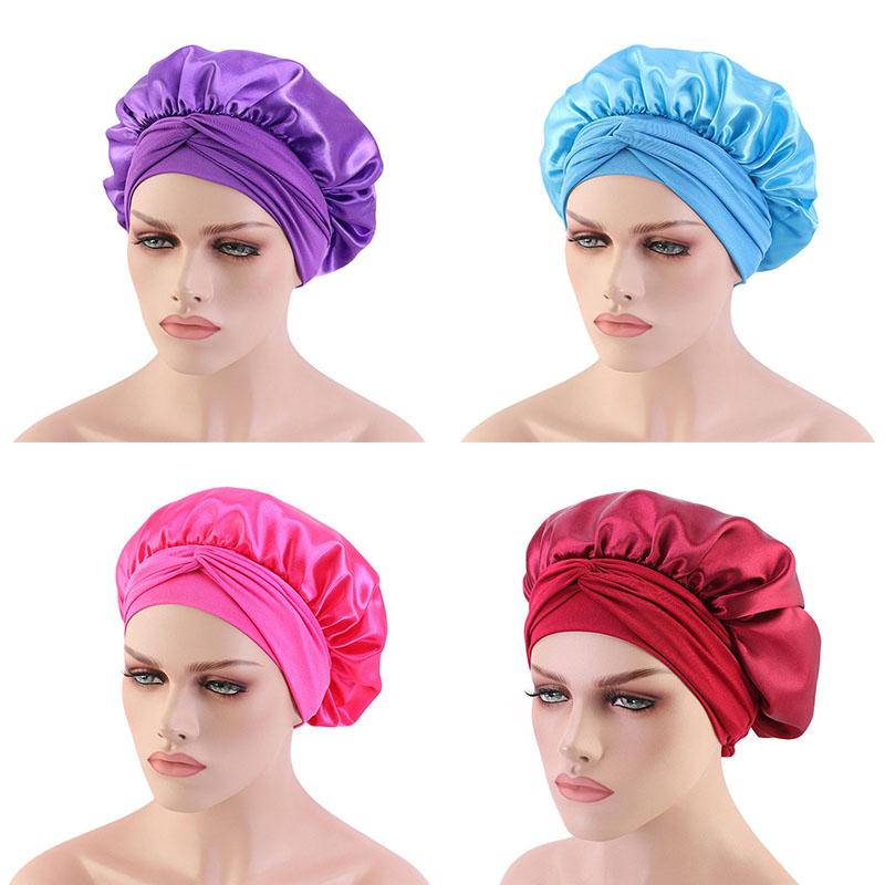 

Ночной колпак, атласная шапочка для душа, парикмахерская шапочка с широкими краями, шапочка из искусственного шелка, круглая лента Tam-O -Shanter