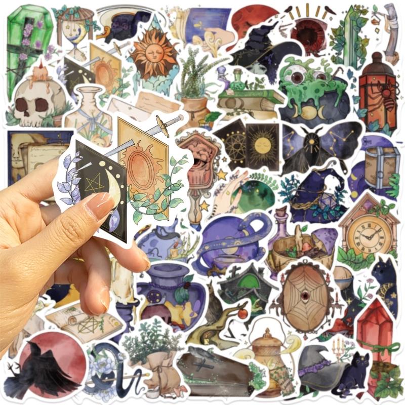 50 Unique Waterproof Witch Theme Stickers Watercolor Gothic Art Decals For Journaling Laptop Guitar Luggage Customization
