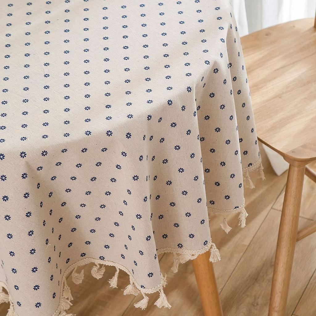 Cloth Cotton Table Linen Round Tablecloth With Tassel Dustproof Floret Circular Table Cover For Kitchen Dinning Tabletop Decor